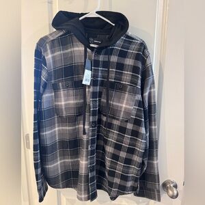 NWT Original Use Black and Gray Plaid Hooded Jacket
